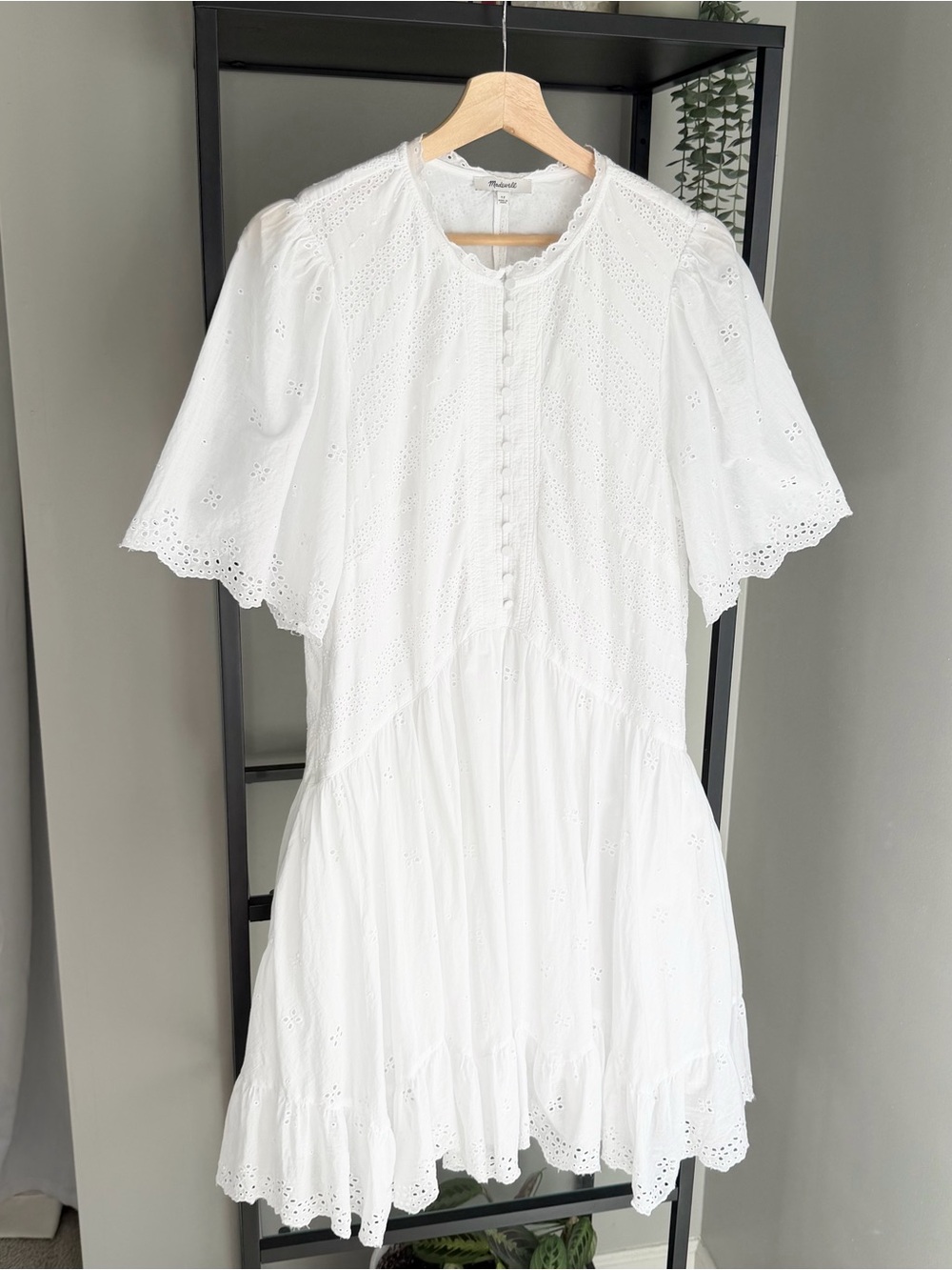 Madewell Eyelet Flutter Sleeve Mini Dress in Cotton